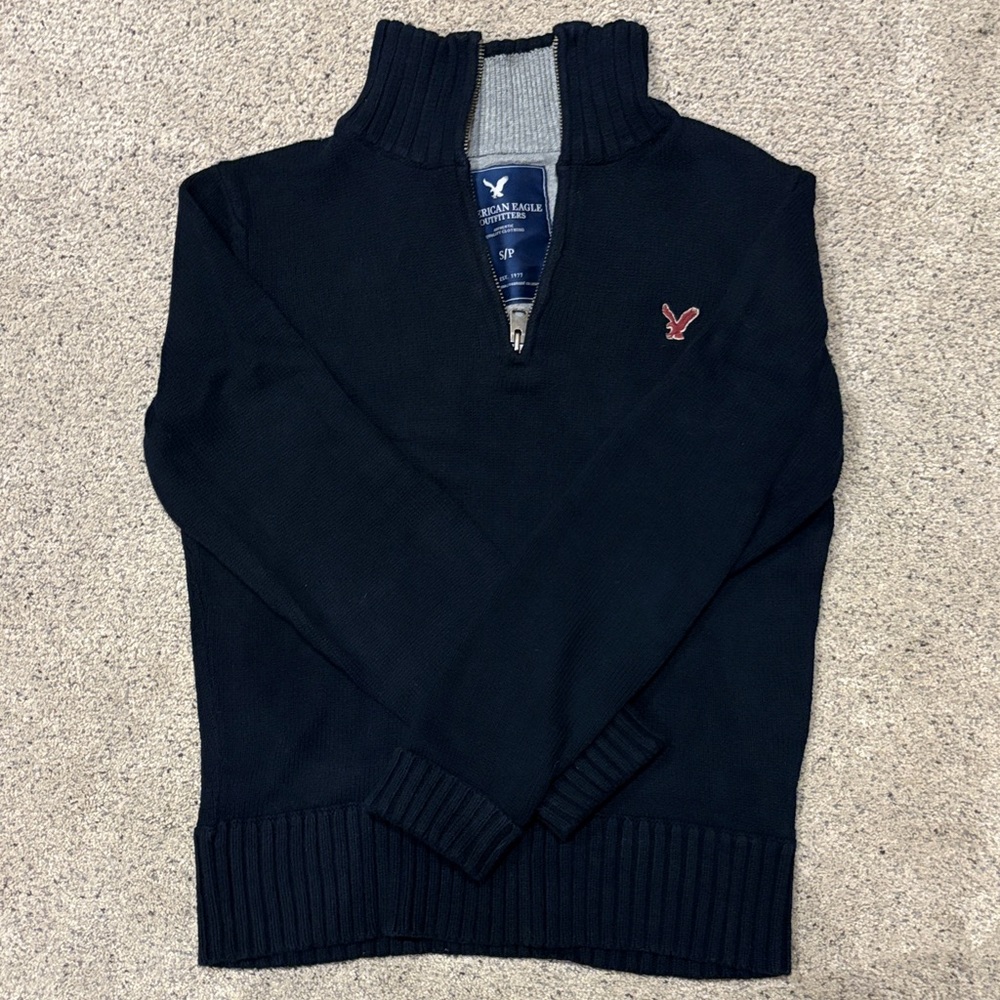 American Eagle Outfitters Navy and Gray Zip-Up Sweater
